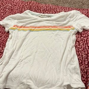 White shirt with colorful stripe lines. Is from copper key and is cute.For girls
